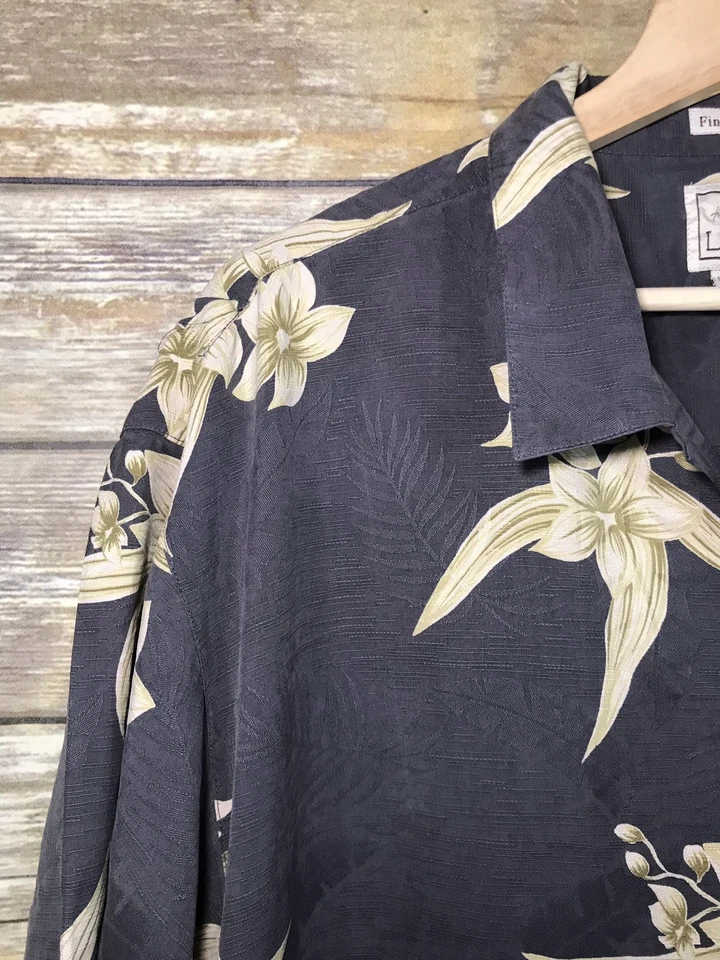 Camisa hawaiana floral gris seda 100 % fina XL de LUAU para hombre Foto 2 de 3