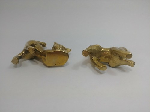 2 Vintage Brass Adorable Playful Kitty Cats Minature Paperweight Figurine Pair - Picture 5 of 10
