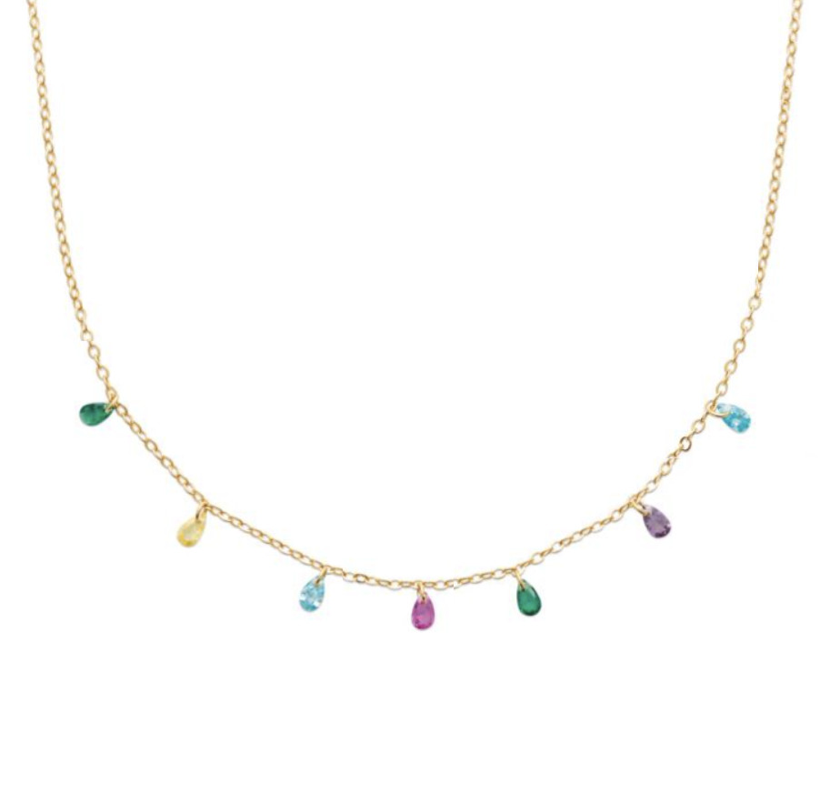 Collier pampilles de cristal multicolore plaqué or, le cadeau idéal pour elle