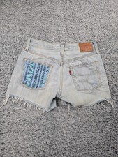 Levi's 501 Shorts Women 25 Blue Grunge Normcore Distressed Bikercore Raw Hem