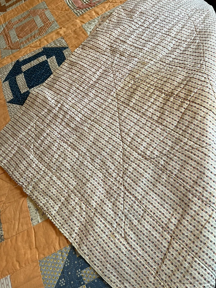 Vintage Handmade Quilt Monkey Wrench Blue & Orange - Image 4 of 4