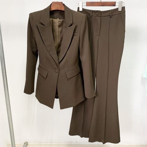 Zweiteiliges Set Büro Damen Frauen Einknopf Hose Blazer + Hose Festanzug - Bild 23 von 24