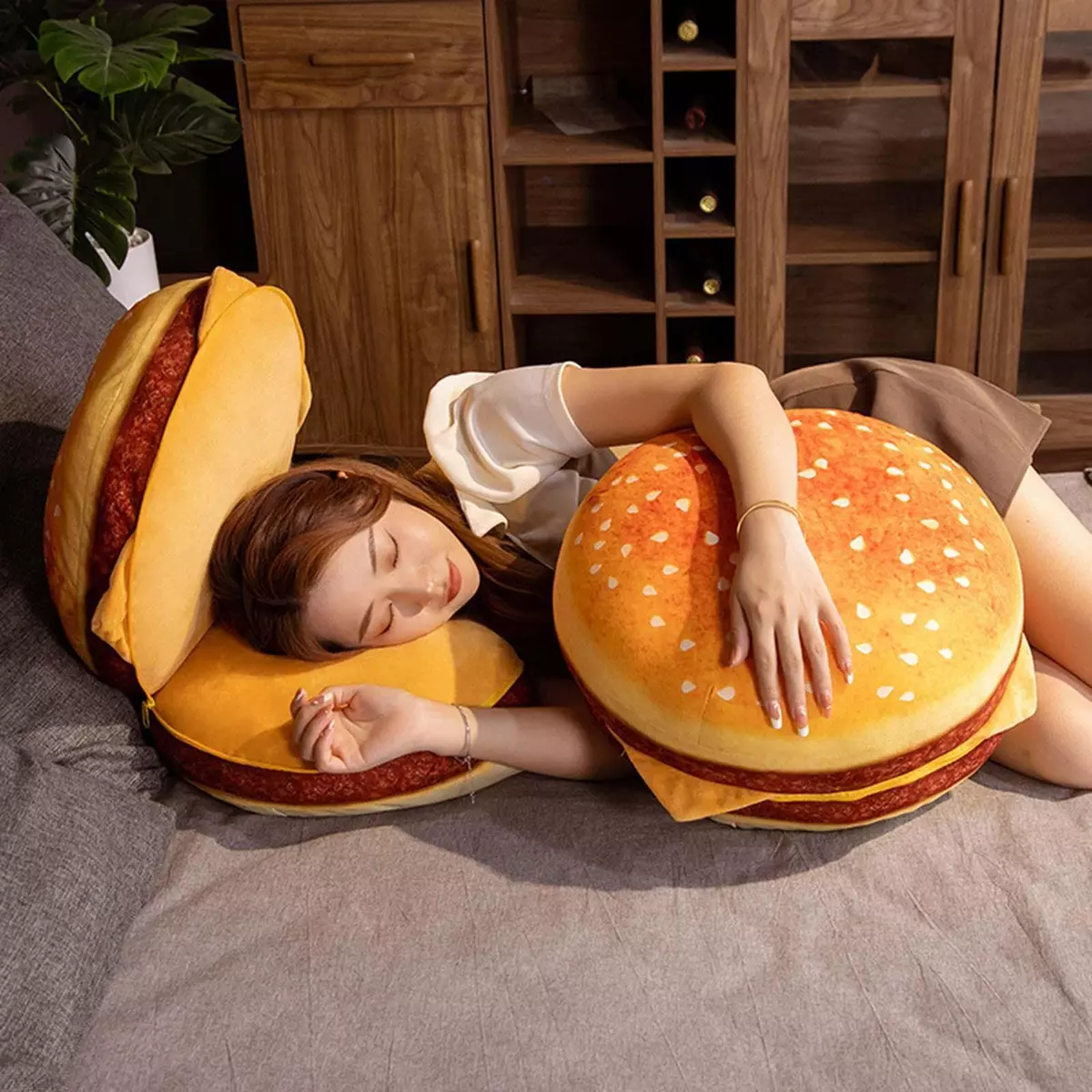 Funny Hamburger Pillow Stuffed Plush Cushion Decorative Sleeping Pillow Toy