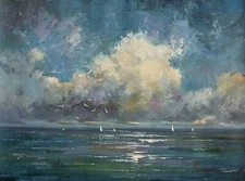 Beach & Boats,Ocean,Original Oil Painting by Jason,   71 x 51 cm