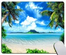 Beach Mouse Pad Tropical Palm Trees Island Scene Non-Slip Rubber 9.5"x7.9"