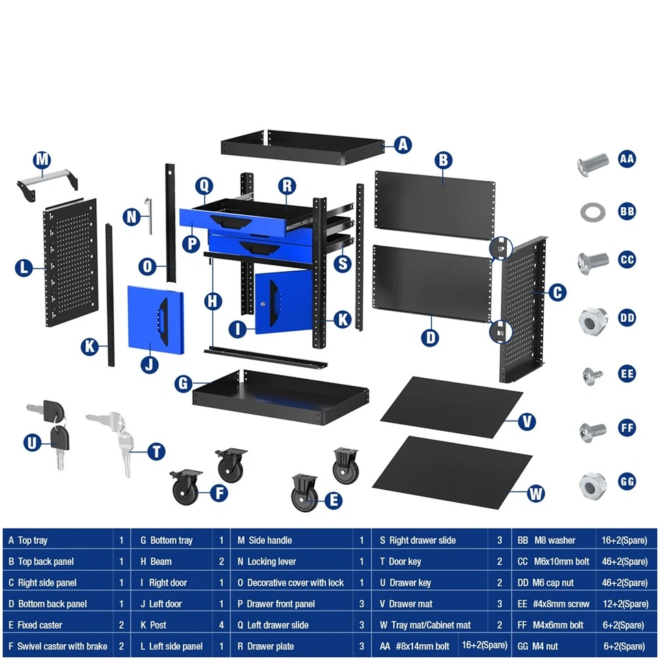 WORKPRO 27.5" 3 cajones caja de herramientas con ruedas Foto 2 de 4