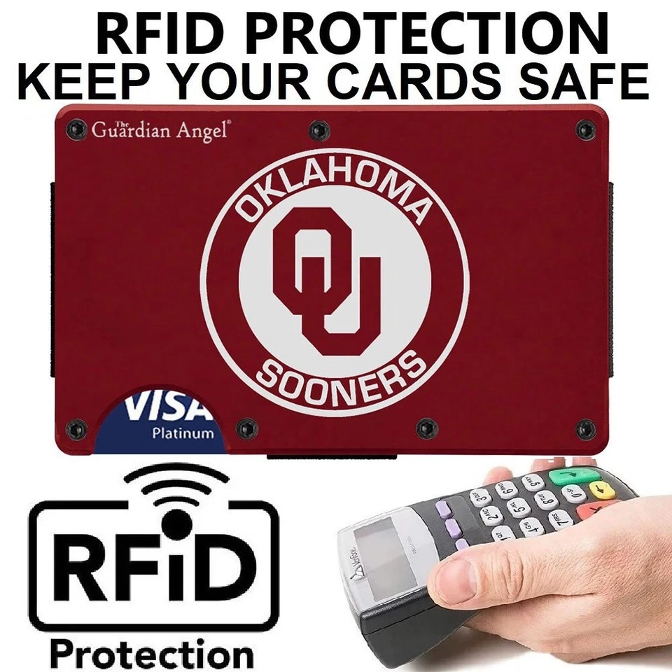 Carteira Oklahoma Sooners gravada em fibra de carbono titânio RFID bloqueio presente D7 - Imagem 2 de 4