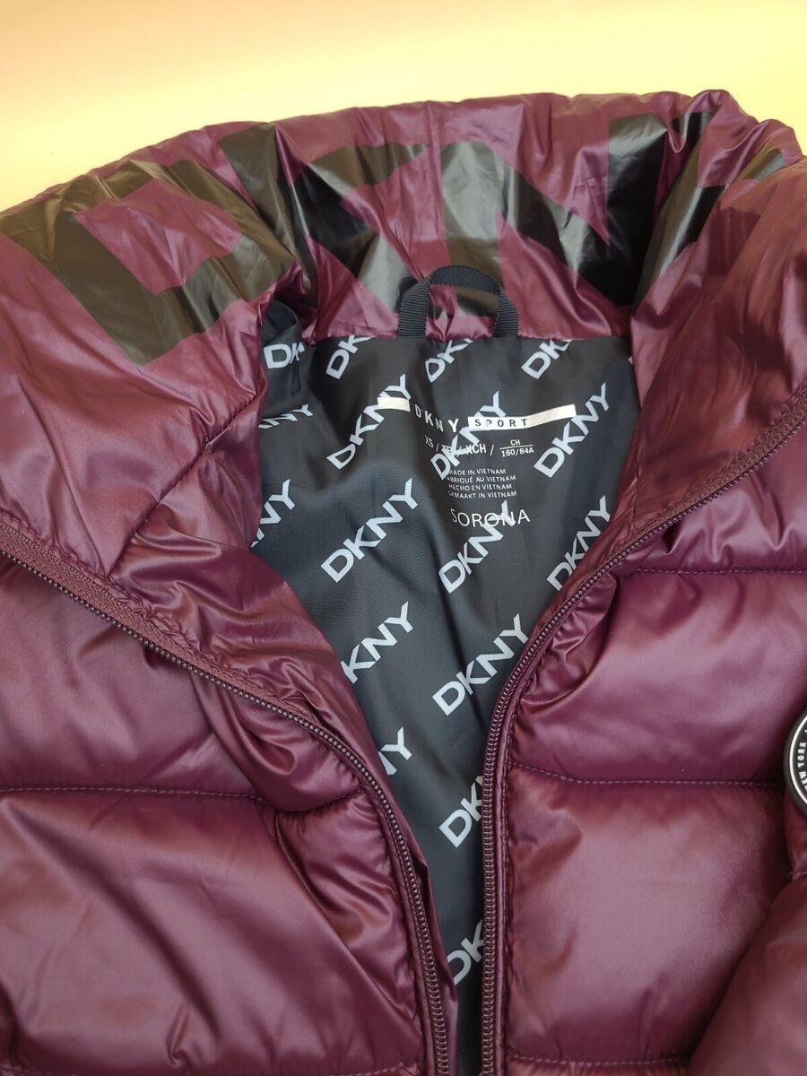 DKNY SPORT Womens Burgundy Packable Long Sleeve Mock Neck Puffer Jacket XS