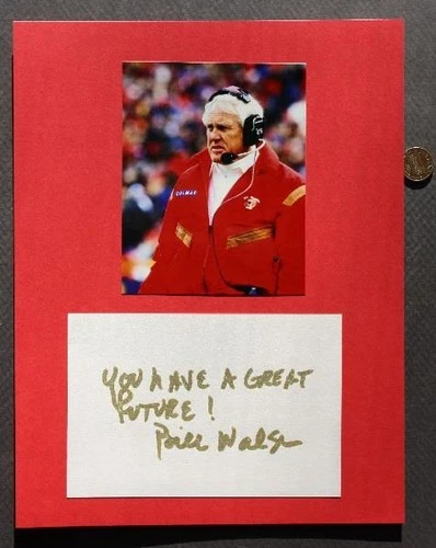 San Francisco 49ers Coach Bill Walsh signed autograph & photo set Died in 2007 -