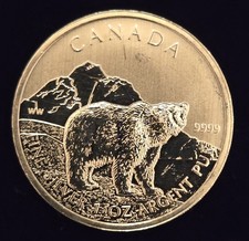 SIGMA TESTED 1oz 9999 Silver 2011 Canada Grizzly Bear Wildlife Coin 94.30 per troy oz