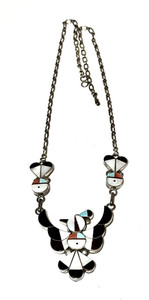 Collectible Estate Zuni Sterling Silver Thunderbird Necklace Signed