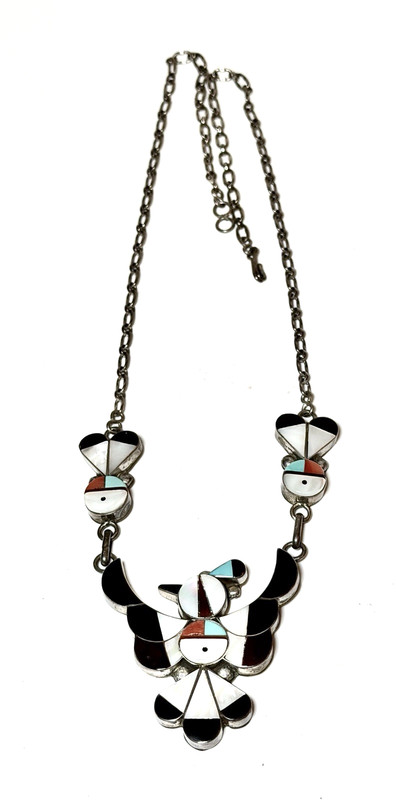 Collectible Estate Zuni Sterling Silver Thunderbird Necklace Signed