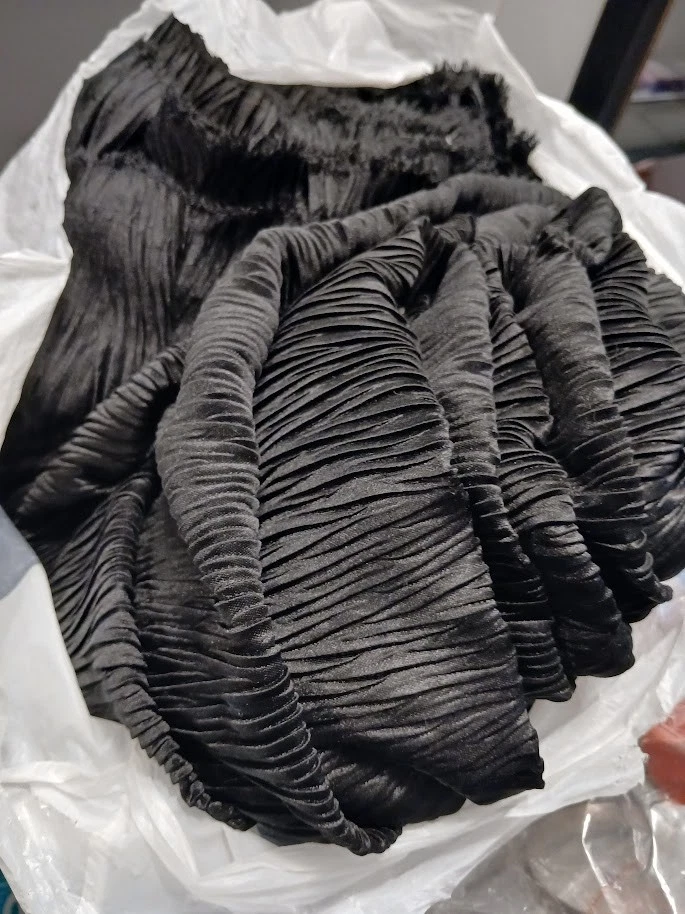 New Pleated Crinkle Sateen Fabric by Yard Deep Black lightweight Sheer Stretch - Image 2 of 3