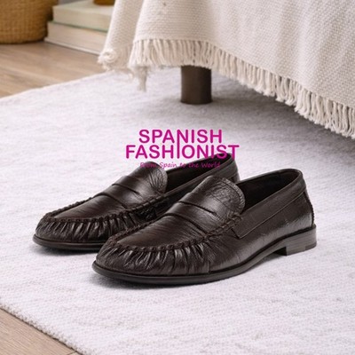MASSIMO DUTTI WOMAN FW25/26 BROWN Embossed leather loafers 1548/651 1548/650