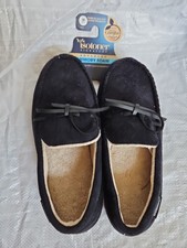 Isotoner Moccasin Slippers Mens Black Microsuede Memory Foam M-8-9 New