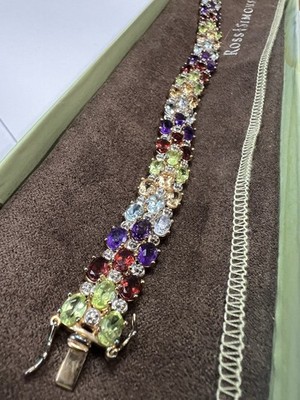 Ross-Simons Multi-Edelstein 3-reihiges Armband mit Diamant Sterlingsilber 925 7 1/4''