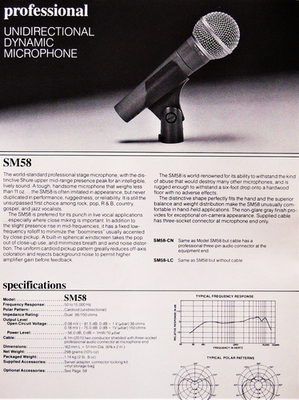 Vintage 1980's Shure SM58 cardioid dynamic microphone w