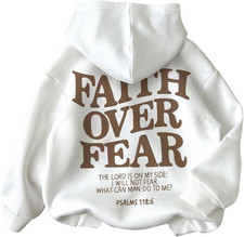 Girl'S Letter Graphic Hoodies Long Sleeve Faith over Fear Hoodies Sweatshirts Pu
