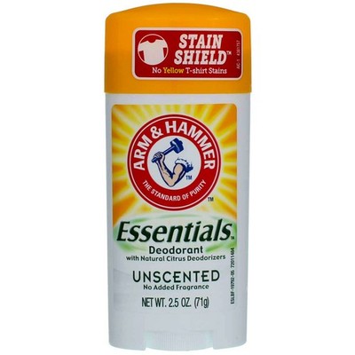 2 Pack Arm & Hammer Essentials Deodorant Solid, Unscented, 2.5 oz