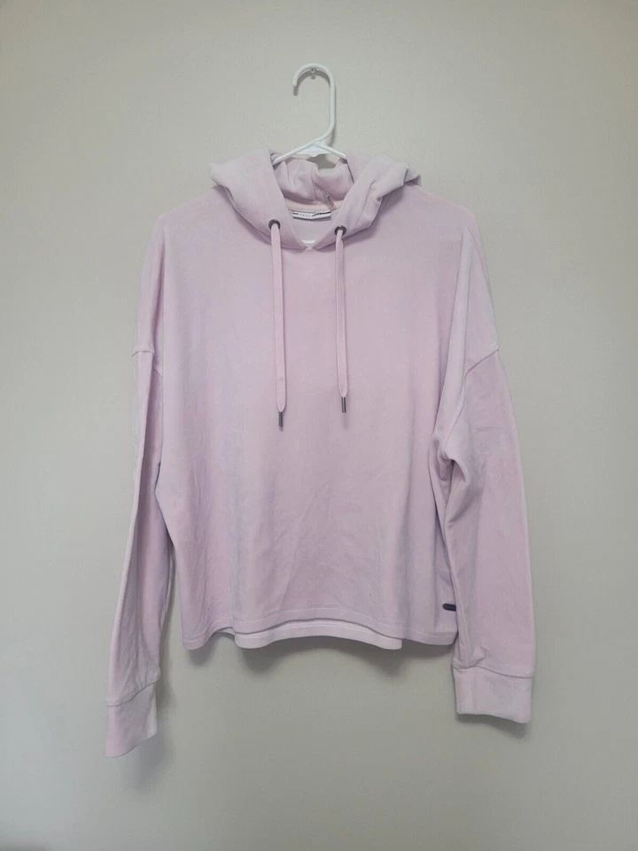 DKNY SPORT US Women's Small Pink Soft Stretch Velour Velvet Hoodie Pullover Top - Image 2 of 4