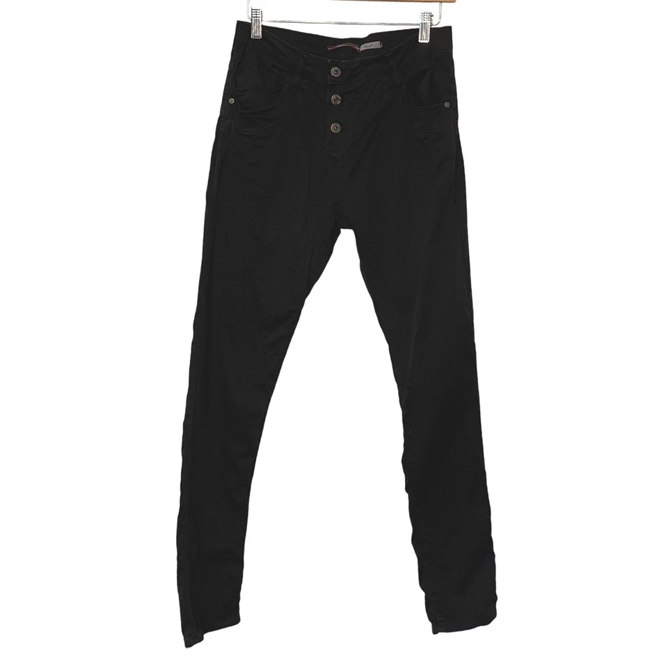 Pantalones informales PLEASE Button Fly para mujer pequeños negros hechos en Italia corazón Foto 2 de 4