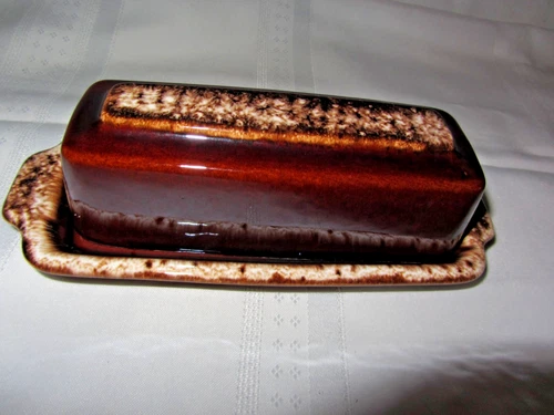 Vintage Hull Pottery Brown Drip Glaze Butter Dish USA OvenProof Kitchenware 60's