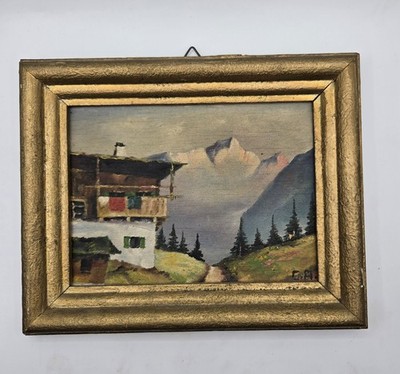  VTG Alpine Landscape Oil Painting Hidden Woman s Face in Mountains Signed C.A.