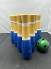Wooden Lawn Bowling Set 10 Pins 2 Balls Hey Play Outdoor  Missing One Pin