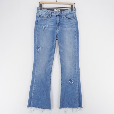Paige Bell Canyon Jeans Womens 27 Blue Star Patch High Rise Flare Leg Crop