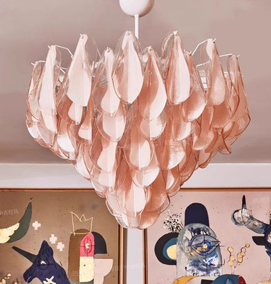 Murano Glass Living Room Chandelier Led Pink Green Taper Hanging Ceiling Light