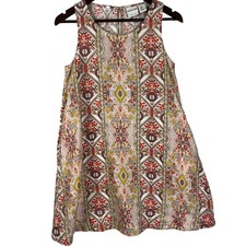 Rachel Zoe Womens Linen Trapeze Dress XS Multicolor Aztec Geometric Pockets EUC