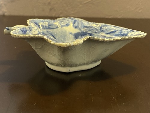 Early Spode Blue & White Cabbage Leaf Pickle Dish, Antique, Rare - Picture 4 of 14
