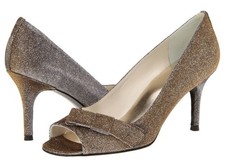 Stuart Weitzman Shoes 37 US 7 Gold Silver Pyrite Shimmering Peep Toe Pump Heels