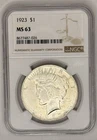 1923 Peace Dollar NGC MS 63 $1 Silver Coin Philadelphia KM#150 8677487-026