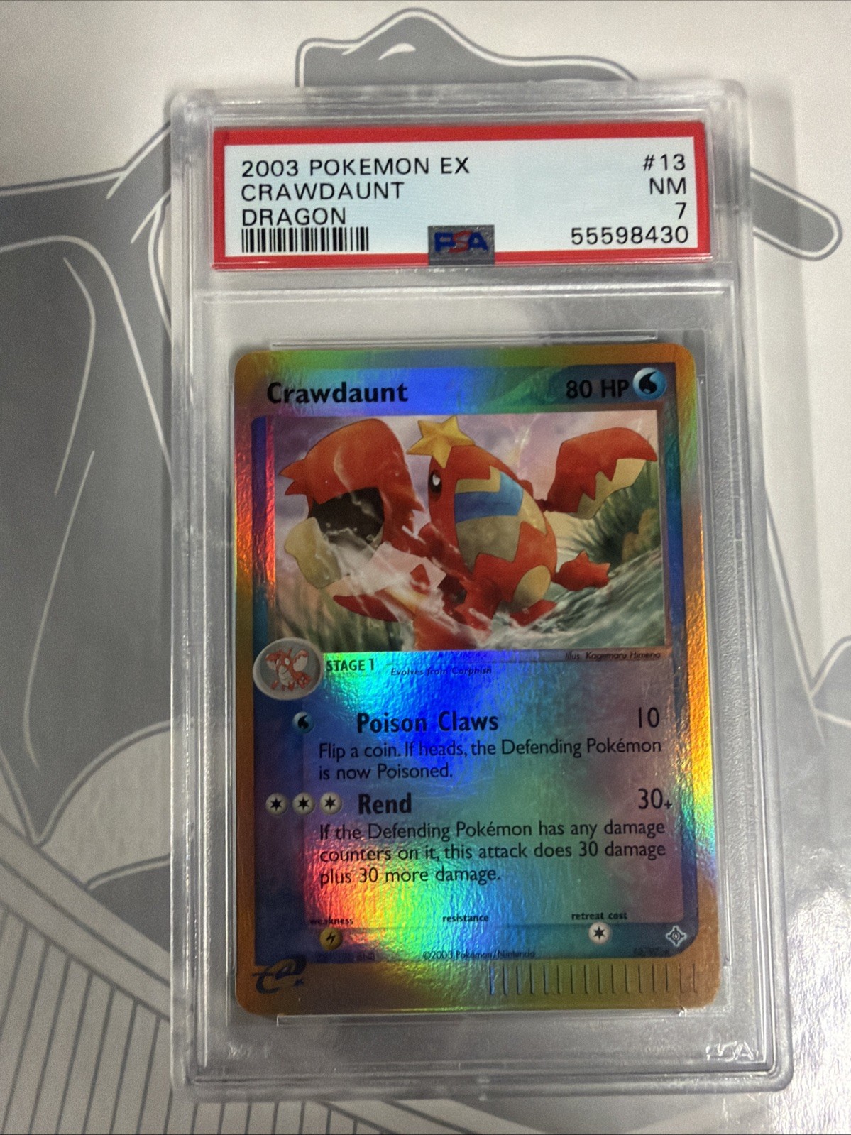 2003 POKEMON EX DRAGON #13 CRAWDAUNT-REVERSE FOIL PSA 7
