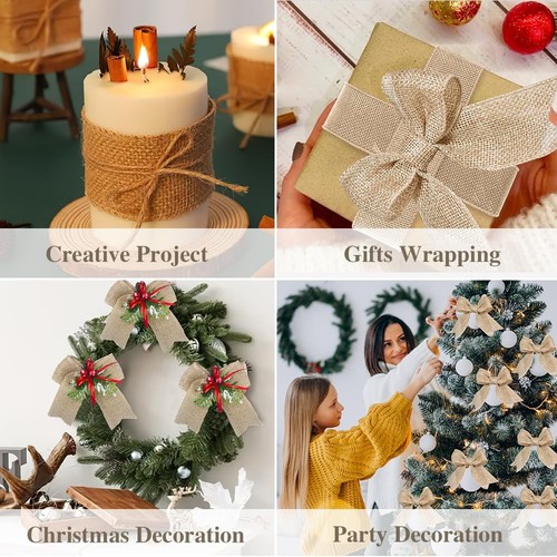 Jute Sackleinen verdrahtetes Band 2 Rollen 1 1/2 Zoll x 10 Yards Geschenkverpackung Kränze - Bild 7 von 7