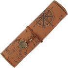 PU Leather Pencil Bag Strap Vintage Treasure Map Compass Cover Rollup Storage