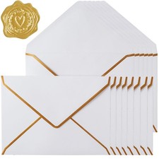 30 Pack Thick 5x7 Envelopes with Gold Border, A7 Thick Paper Greeting Cards E...