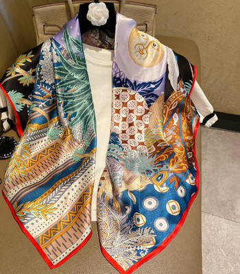 100% Mulberry Silk Scarf Shawl Bandanna feather Print 90X90cm Square Wrap new