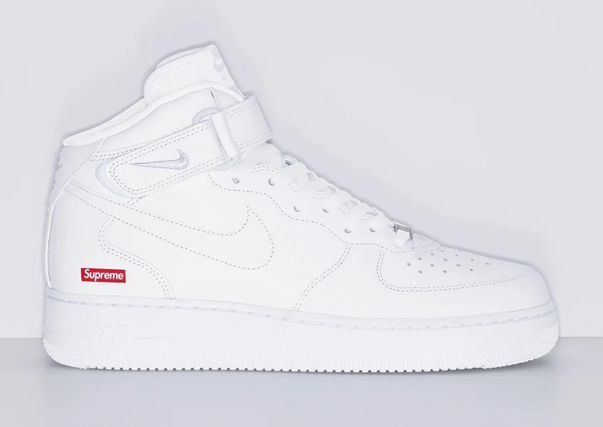 Nike Supreme x Air Force 1 Mid Box Logo - Triple White for Sale