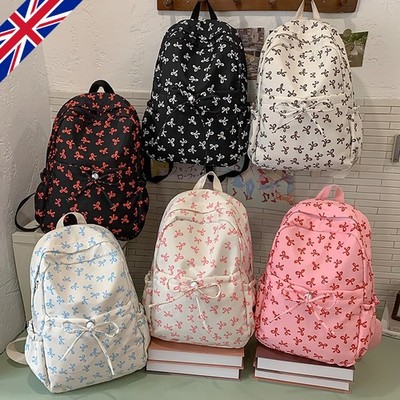 Schulrucksack mit Schleifenmuster Preppy Büchertasche Mittelschultasche für Teenager Mädchen