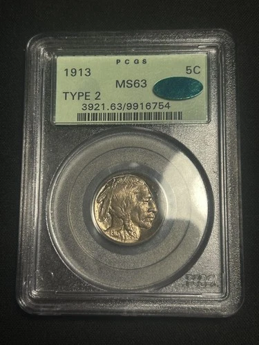 1913 Buffalo Nickel Type 2 MS63 CAC OGH