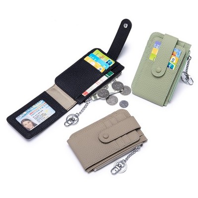 Women's Leather Zipper Wallet Multi-slot Wallet ID Card Bag with Key Chain Gift