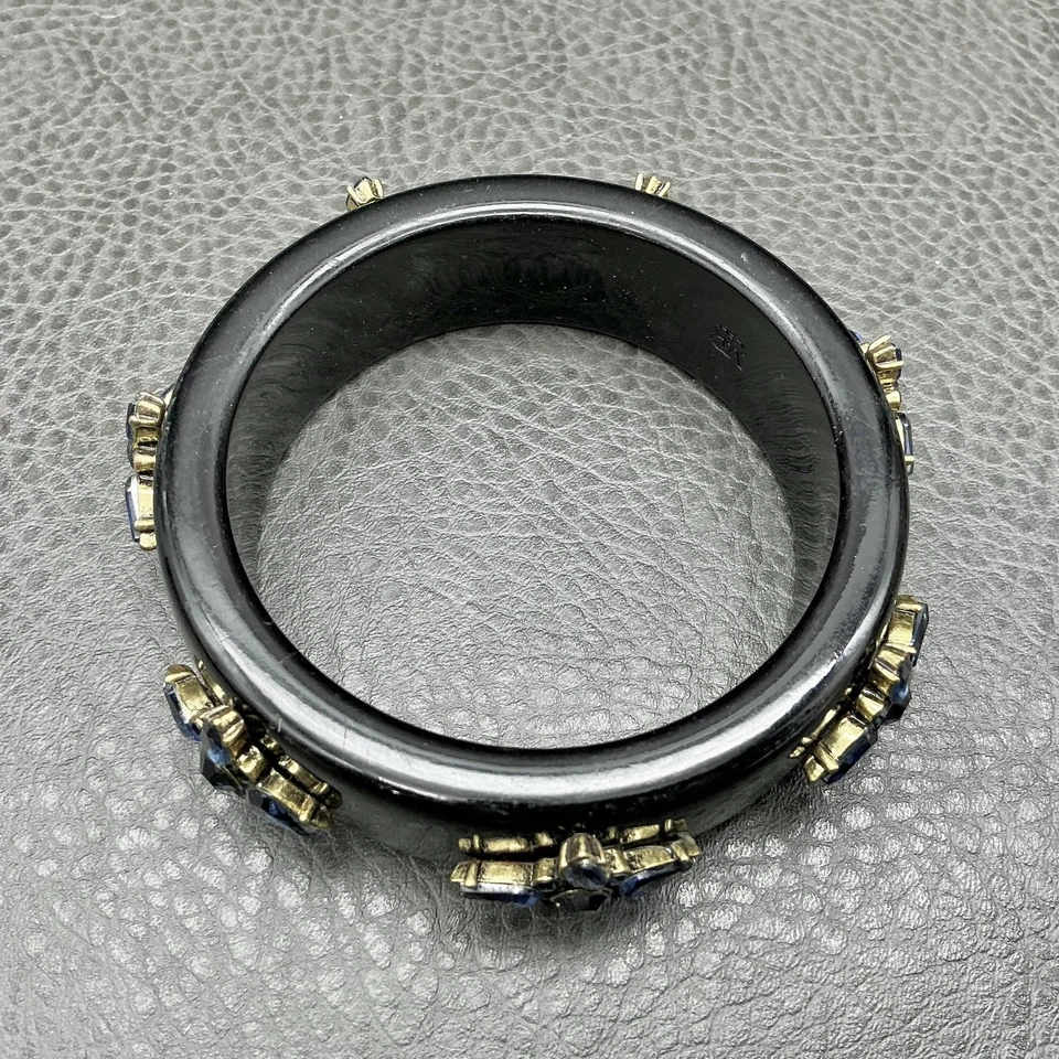 Brazalete Brazalete Banana Republic Resina Negra Azul Cristal Estrás Incrustación 7 Pulgadas Foto 2 de 4