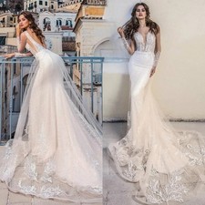 Mermaid Wedding Dresses New Arrival Sheer Long Sleeve Lace Applique Bridal Gowns