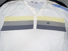Travis Mathew Mens XXL White Polo Shirt Stripe Black Soft Polyester Stretch