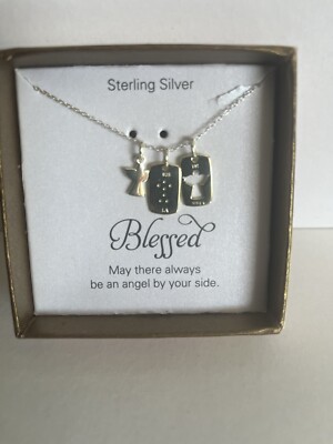 Sterling Silver 18 Inch Angel Pendants  Blessed  Necklace.