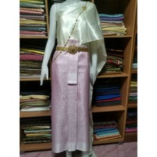 Thai Traditional Wedding Dress Cloth Skirt Top Asia Pink Color Not include jewer