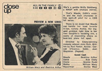 1972 TV AD/MAUDE NEW SERIES PREVIEW/ALL IN THE FAMILY/EDITH'S COUSIN BEA ARTHUR