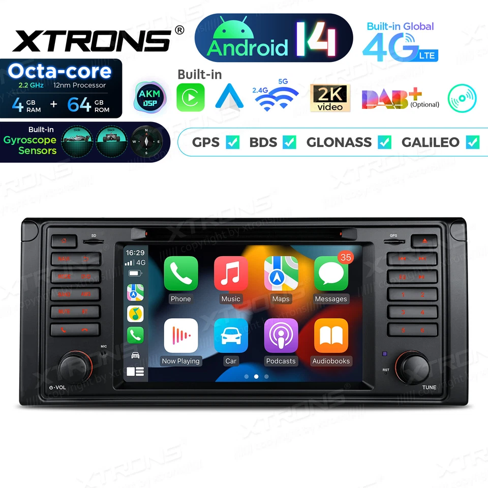 8-Core 4G LTE 64G Android 14 Car Radio DSP 7" GPS DVD for BMW 5 Series M5 E39 - Image 3 of 4